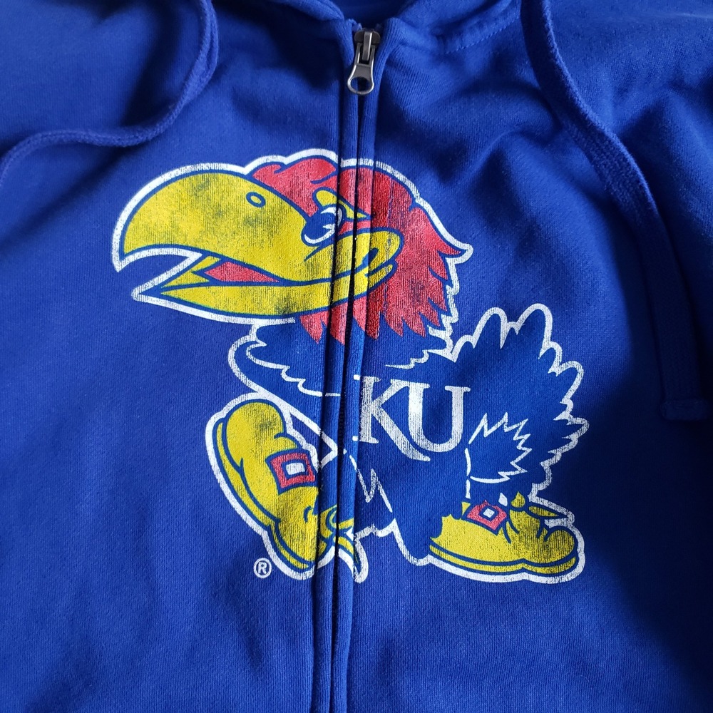 Kansas Jayhawks Hoodie Unisex L Blue NCAA KU Full Zip Fleece Sweatshirt - Picture 4 of 8